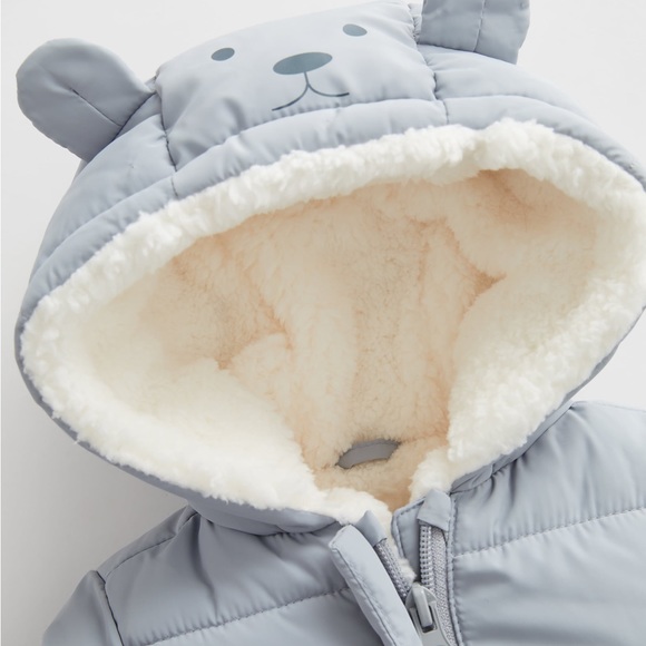 Zara infant bear hood quilted romper NWT - Picture 4 of 4